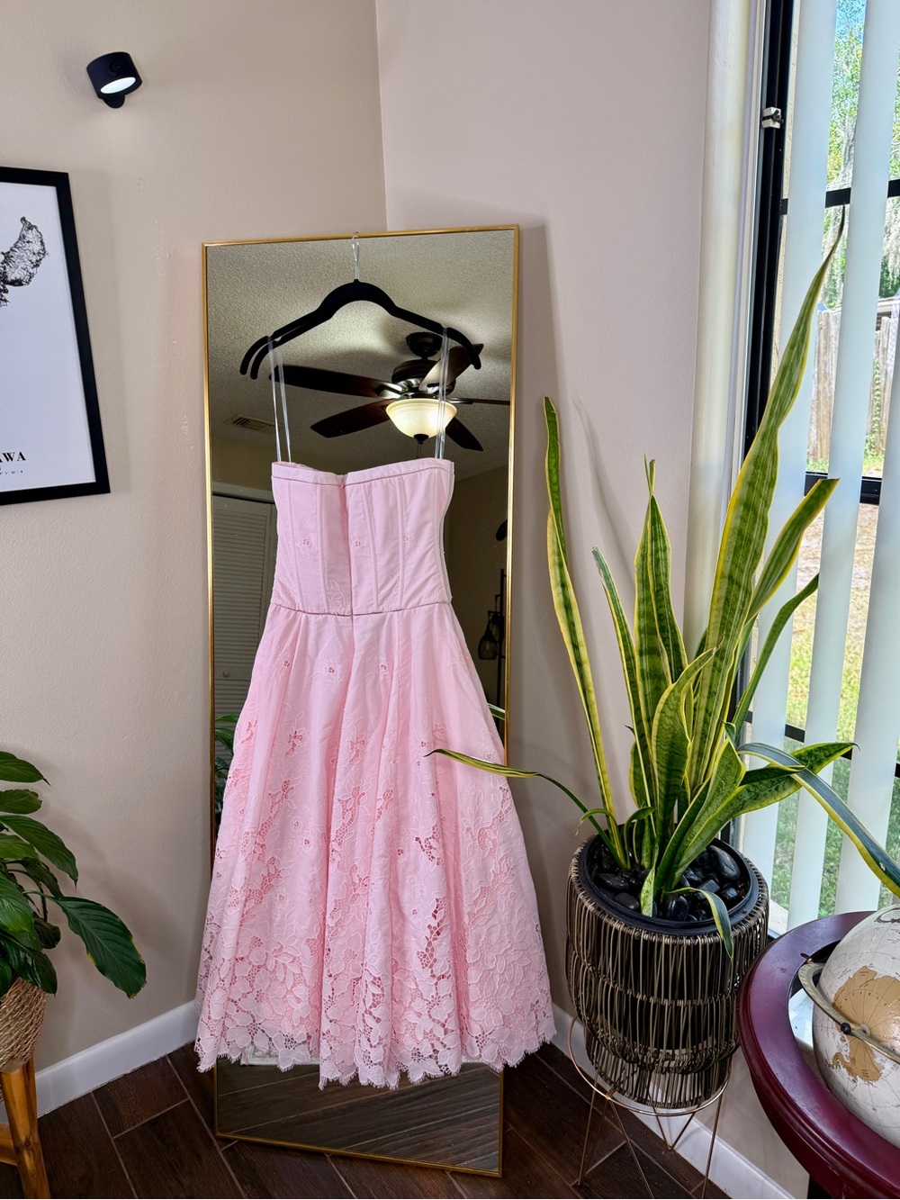 House of CB BELISSA Pink Strapless Custom Lace + Broderie Anglaise Midi Dress - Picture 10 of 11
